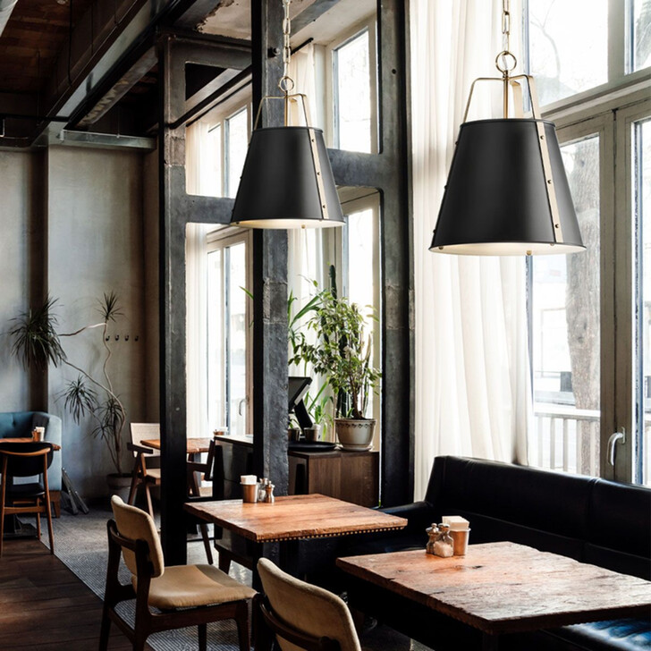 Kichler Etcher Black Large Black And Brass Pendant Light Complete With White Etched Glass Diffuser