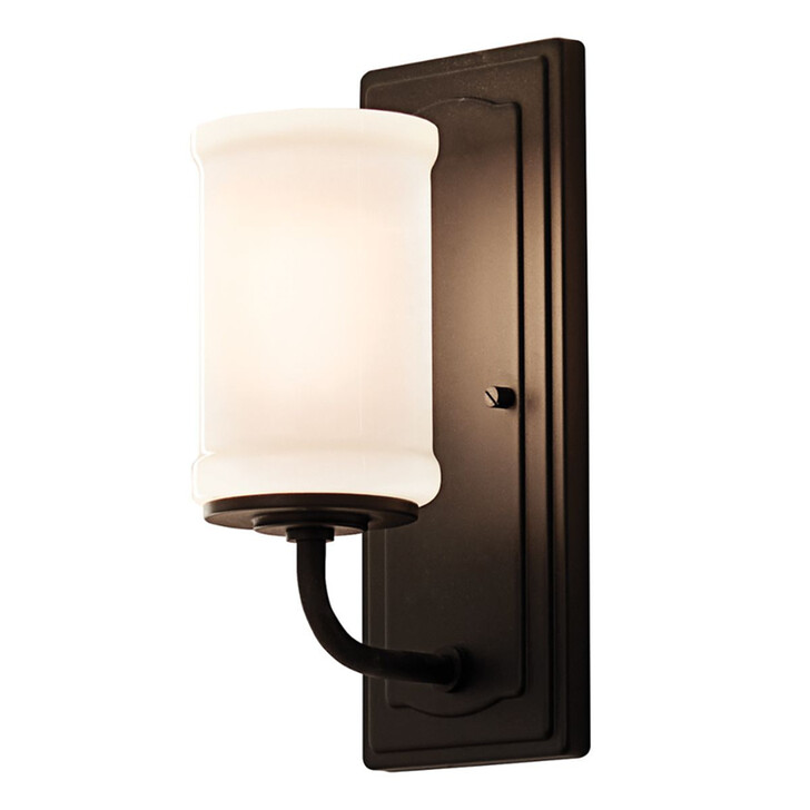 Kichler Vetivene Black Finish Bathroom Wall Light Complete With Shiny Opal Glass - IP44