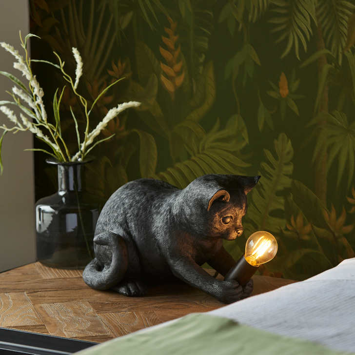 Kitten Figurine Table Lamp In Matt Black