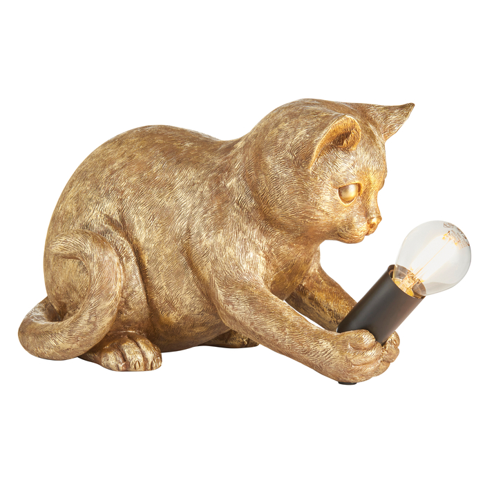 Kitten Figurine Table Lamp In Vintage Gold