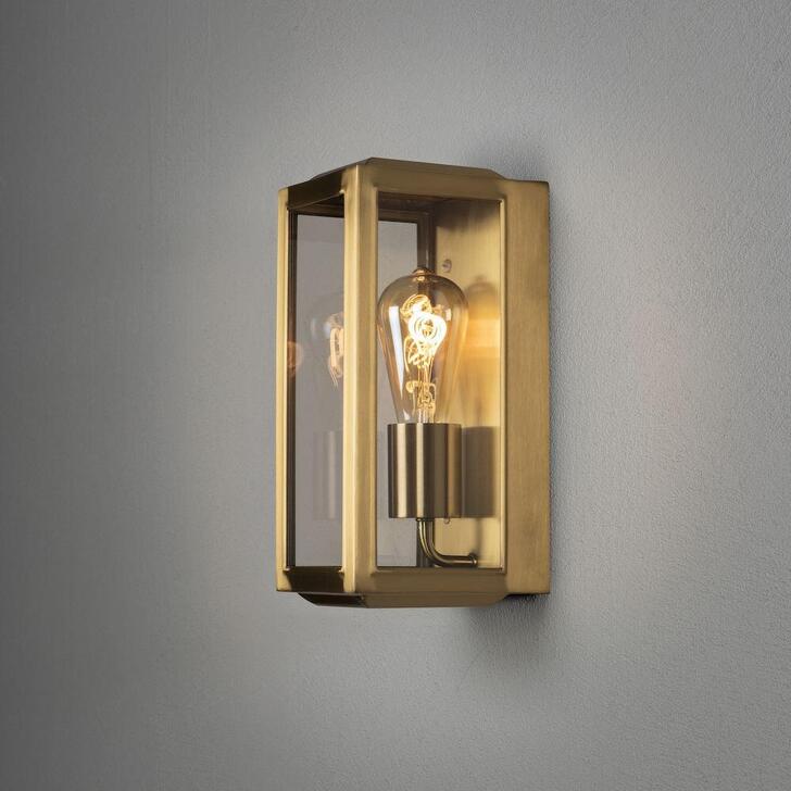 Konstsmide Carpi 7348 Brass Exterior Wall Light With Clear Glass Panels