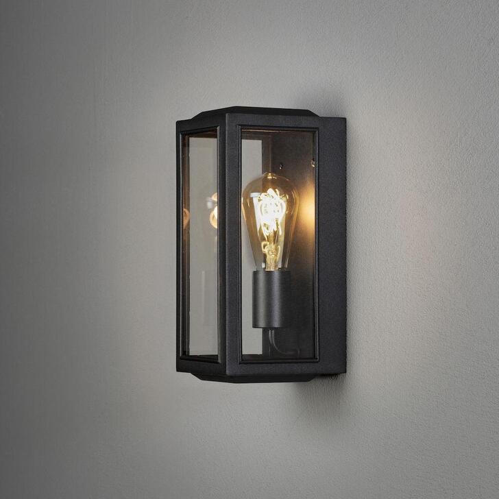 Konstsmide Carpi 7348 Matt Black Exterior Wall Light With Clear Glass Panels