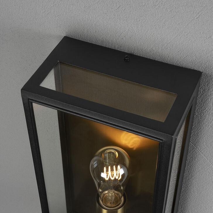 Konstsmide Carpi 7349 Matt Black & Brass Exterior Wall Light With Clear Glass Panels