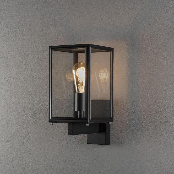 Konstsmide Carpi 7352 Matt Black Exterior Wall Light With Clear Glass Panels