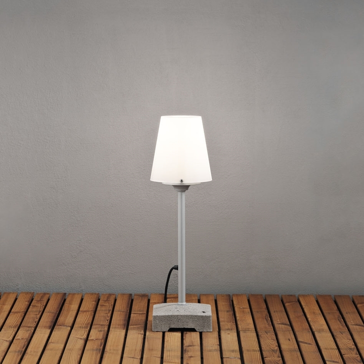 Konstsmide Lucca Grey Exterior Table Lamp Complete With Opal Plastic Shade