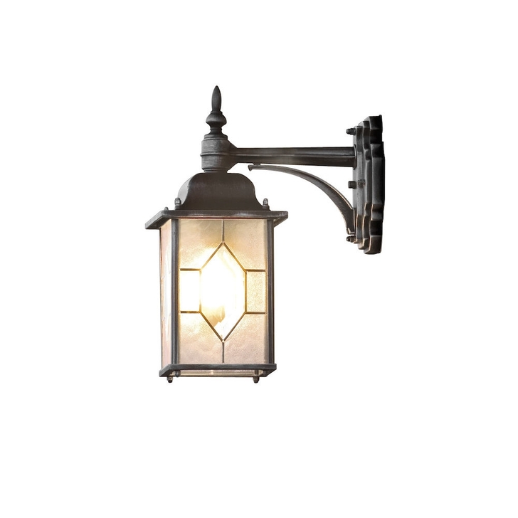 Konstsmide Milano Black Downward Facing Exterior Wall Light Complete With Leaded Effect Acrylic Glass