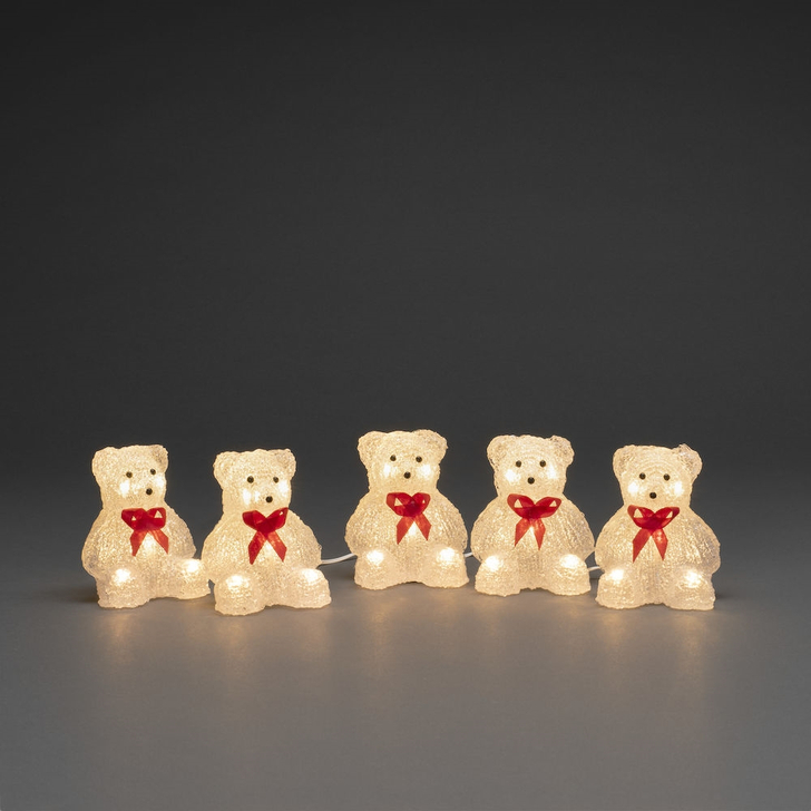 Konstsmide Outdoor 5 Piece Bear Set (12cm Each) In Wamr White Complete With Transformer