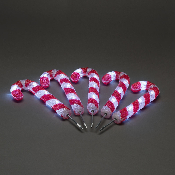 Konstsmide Outdoor 5 Piece Candy Cane Set (25cm Each) With White Leds Complete With Transformer