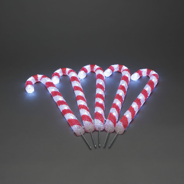 Konstsmide Outdoor 5 Piece Candy Cane Set (43cm Each) With White Leds Complete With Transformer