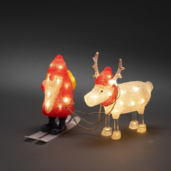 Konstsmide Outdoor Acrylic Santa (23.5cm) And Reindeer (24.5cm) Complete With Transformer