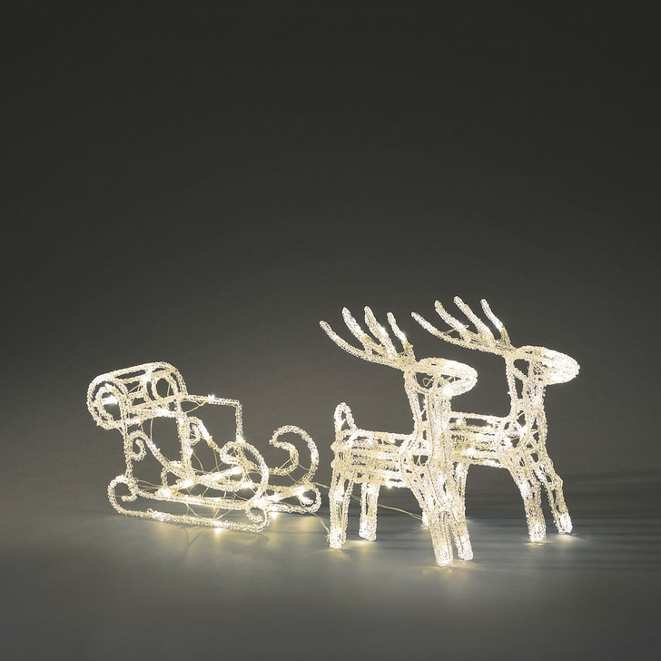 Konstsmide Outdoor Reindeers With Sleigh Twinkling And Static In Warm White Complete With Transformer