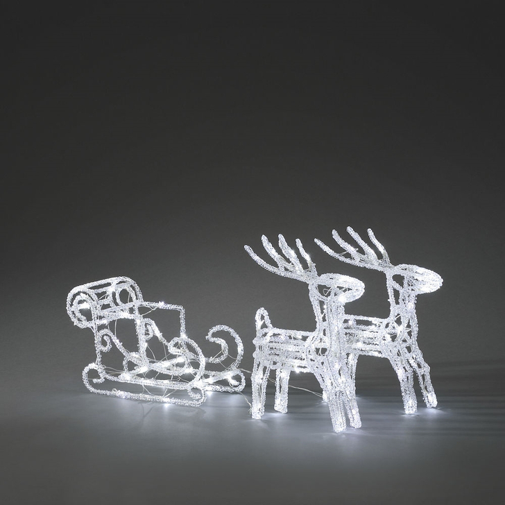 Konstsmide Outdoor Reindeers With Sleigh Twinkling And Static In White Complete With Transformer