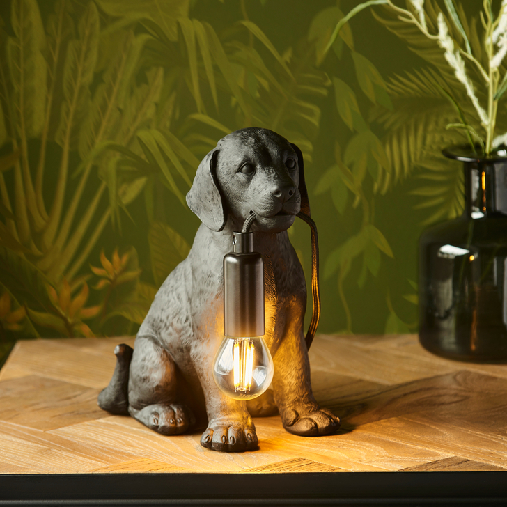 Labrador Puppy Figurine Table Lamp In Matt Black