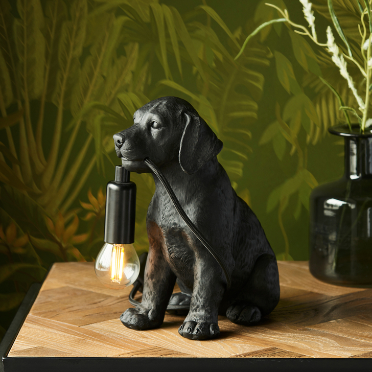 Labrador Puppy Figurine Table Lamp In Matt Black