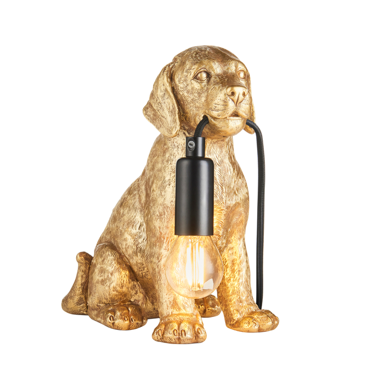 Labrador Puppy Figurine Table Lamp In Vintage Gold