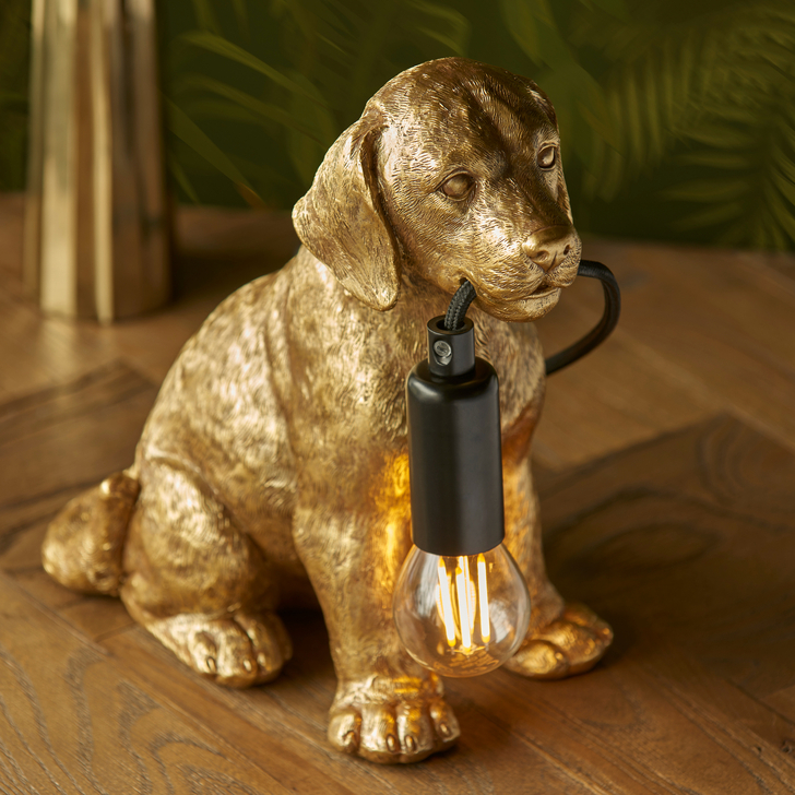 Labrador Puppy Figurine Table Lamp In Vintage Gold