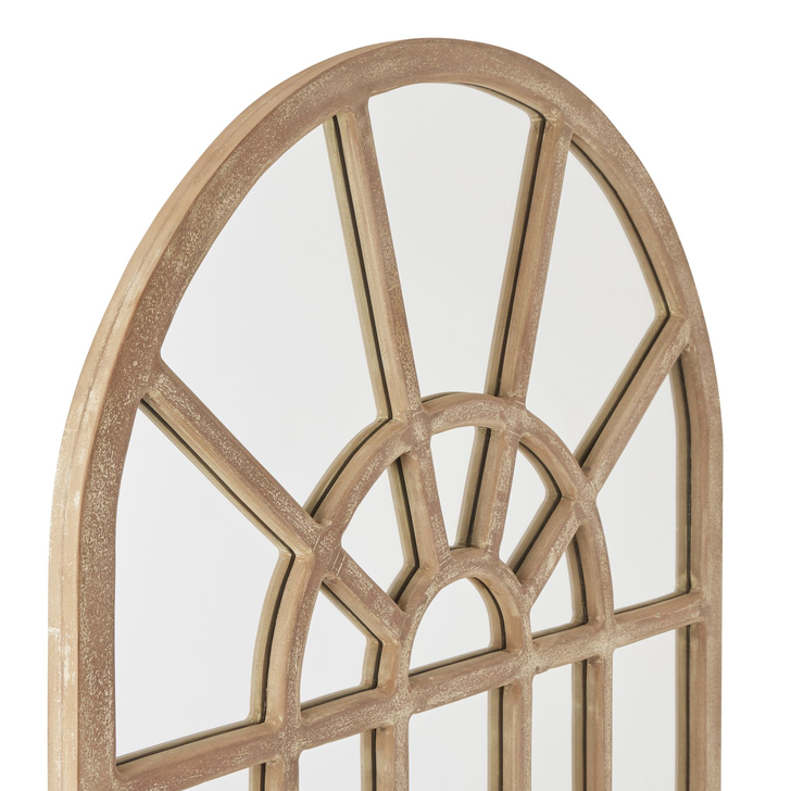 Large Wooden Arched Paned Wall Mirror