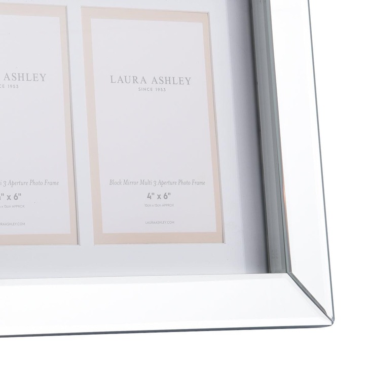 Laura Ashley 3 Block Aperture Photo Frame With Mirrored Edges - 3x 4x6