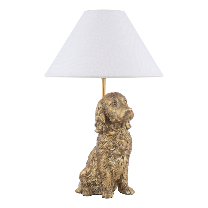 Laura Ashley Antique Gold Cocker Spaniel Table Lamp Complete With Ivory Linen Tapered Drum Shade