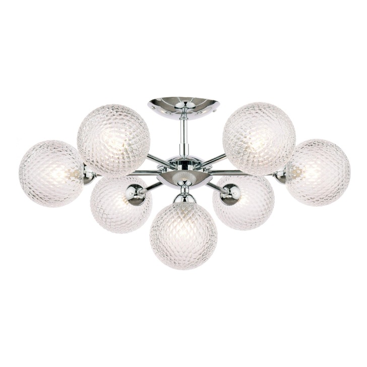 Laura Ashley Atherton 7 Light Polished Chrome Semi Flush Ceiling Light Complete With Textured Glass Globes