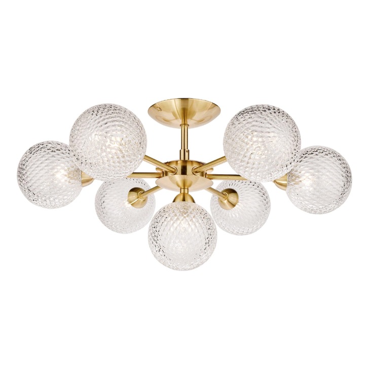 Laura Ashley Atherton 7 Light Satin Brass Semi Flush Ceiling Light Complete With Textured Glass Globes