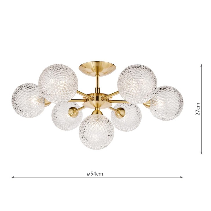 Laura Ashley Atherton 7 Light Satin Brass Semi Flush Ceiling Light Complete With Textured Glass Globes