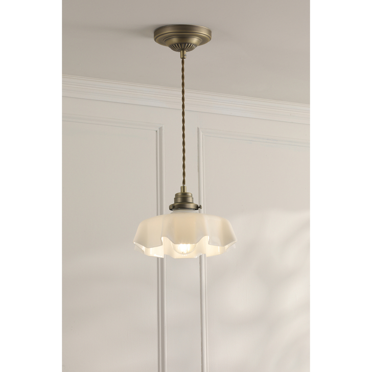 Laura Ashley Banham Pendant Matt Antique Brass and White Glass