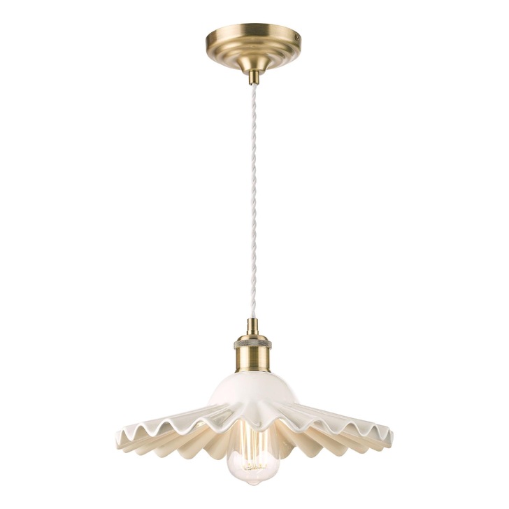 Laura Ashley Beca Large Single Pendant In Antique Brass Complete With White Ceramic Shade