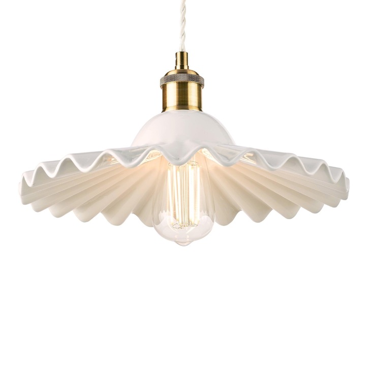 Laura Ashley Beca Large Single Pendant In Antique Brass Complete With White Ceramic Shade