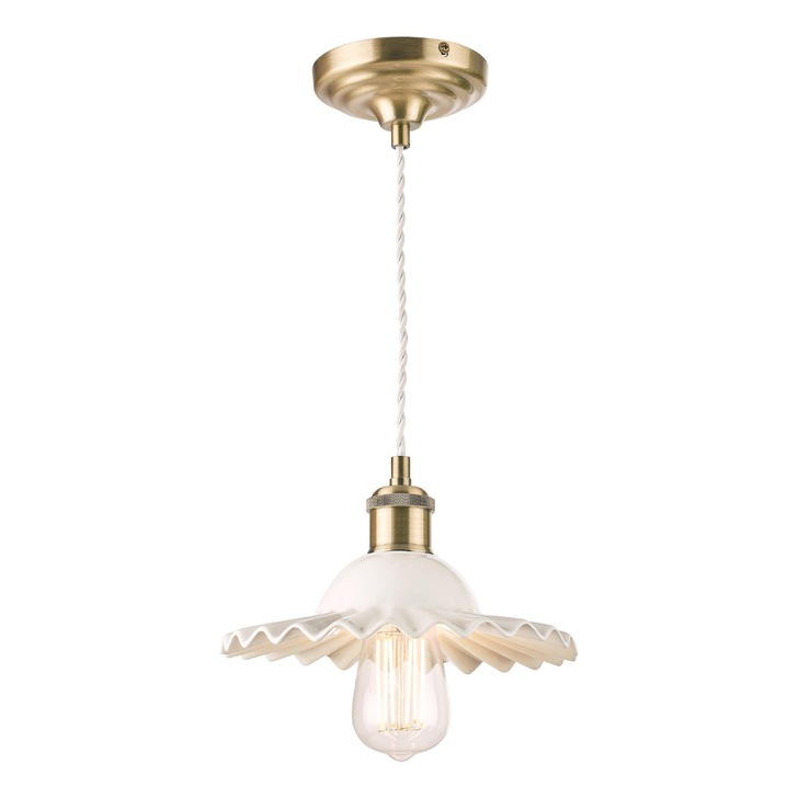 Laura Ashley Beca Small Single Pendant In Antique Brass Complete With White Ceramic Shade