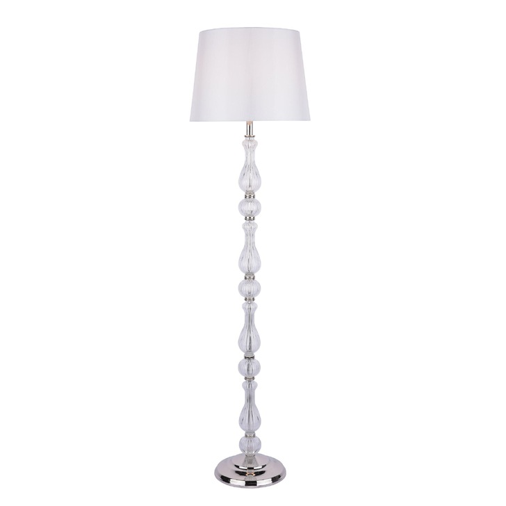 Laura Ashley Bradshaw Polished Nickel Floor Lamp With Ribbed Glass And Grey Shade - LA3756203-Q