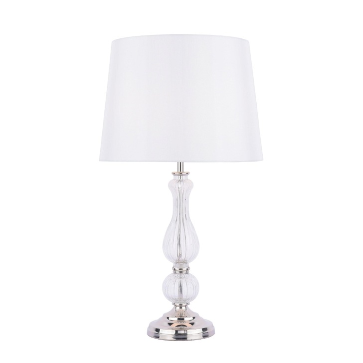 Laura Ashley Bradshaw Polished Nickel Table Lamp With Ribbed Glass And Grey Shade - LA3756202-Q