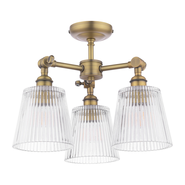 Laura Ashley Callaghan 3 Light Semi-Flush Matt Antique Brass and Ribbed Glass