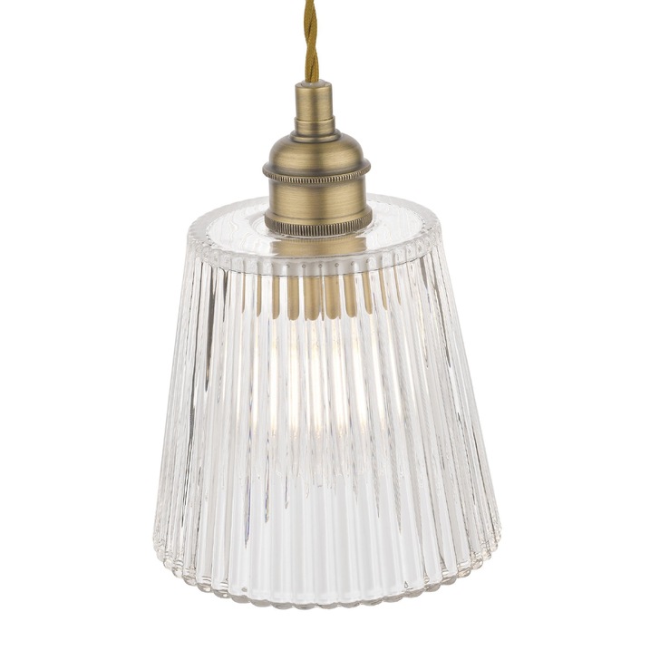 Laura Ashley Callaghan Antique Brass Single Pendant Complete With Ribbed Glass Shade