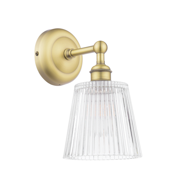 Laura Ashley Callaghan Bathroom Wall Light Matt Antique Brass and Ribbed Glass IP44