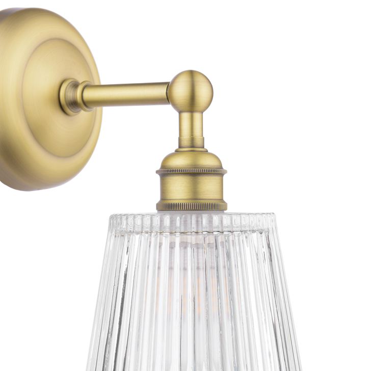 Laura Ashley Callaghan Bathroom Wall Light Matt Antique Brass and Ribbed Glass IP44