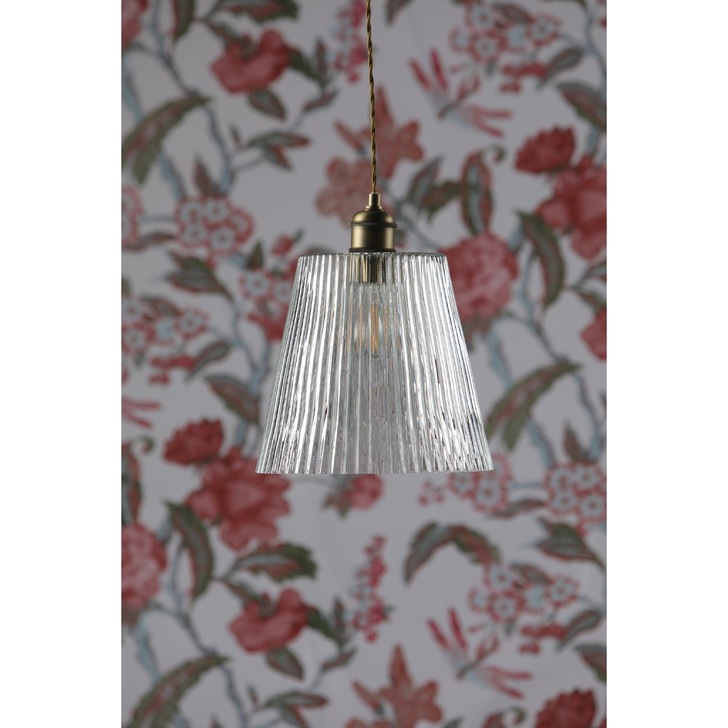 Laura Ashley Callaghan Grand Antique Brass Pendant With Clear Ribbed Glass - LA3756205-Q