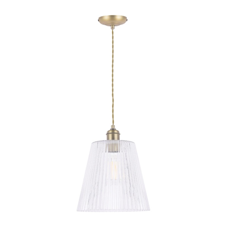 Laura Ashley Callaghan Grand Antique Brass Pendant With Clear Ribbed Glass - LA3756205-Q