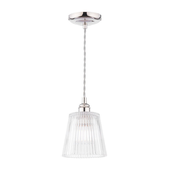 Laura Ashley Callaghan Pendant Polished Nickel and Ribbed Glass