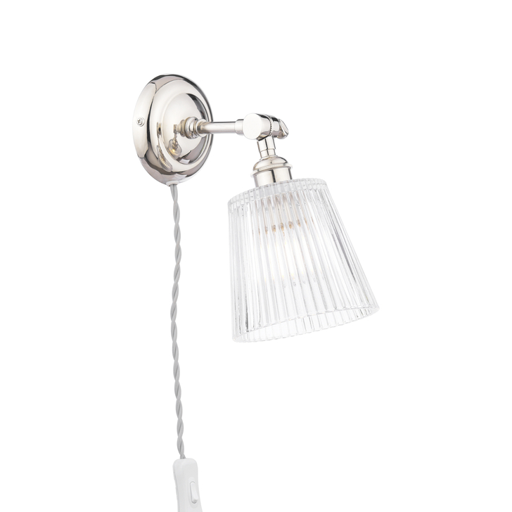 Laura Ashley Callaghan Plug-In Wall Light Polished Nickel and Ribbed Glass