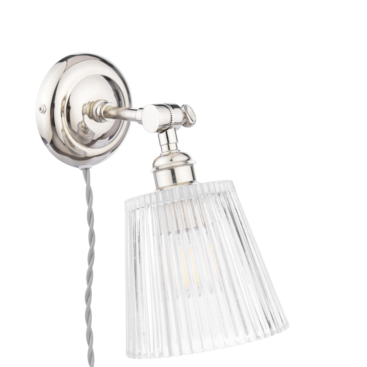 Laura Ashley Callaghan Plug-In Wall Light Polished Nickel and Ribbed Glass