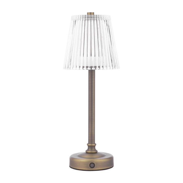 Laura Ashley Callaghan Rechargeable Table Lamp Matt Antique Brass and Ribbed Glass