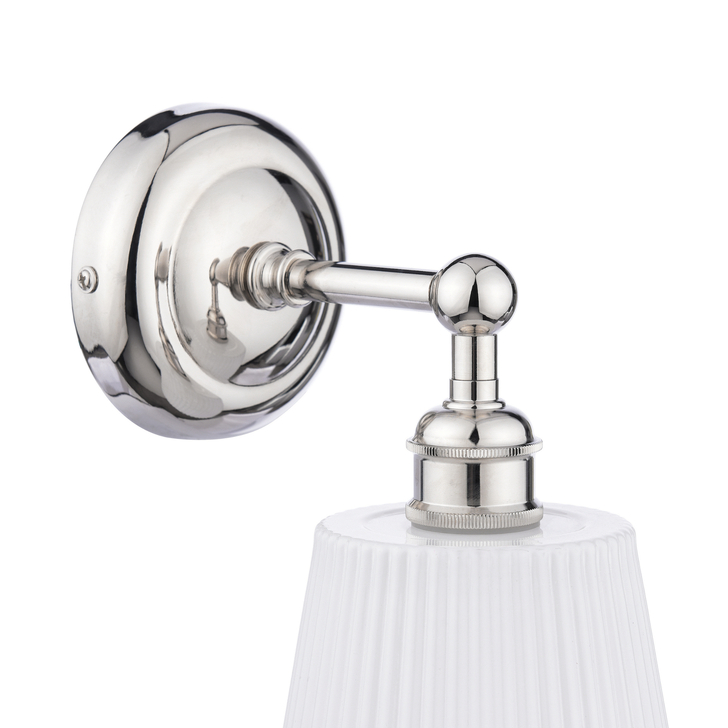 Laura Ashley Callaghan Wall Light Polished Nickel and White Ribbed Glass IP44