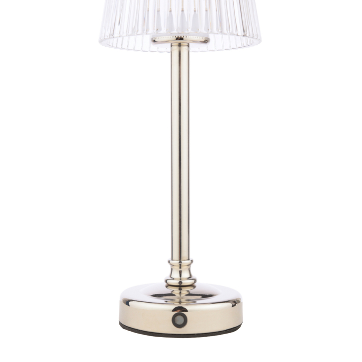 Laura Ashley Callaghan Wireless USB Rechargeable Table Lamp Polished Nickel With Ribbed Glass - Touch Dimmable 3000K Warm White LED