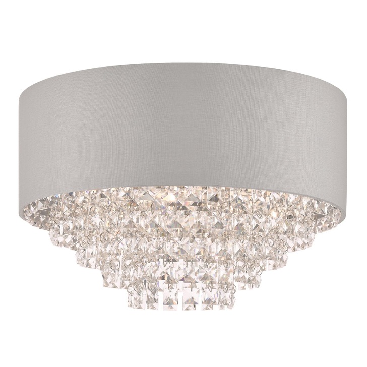 Laura Ashley Carrington 5 Light Flush Crystal Ceiling Light Complete With Grey Shade