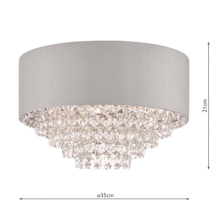 Laura Ashley Carrington 5 Light Flush Crystal Ceiling Light Complete With Grey Shade