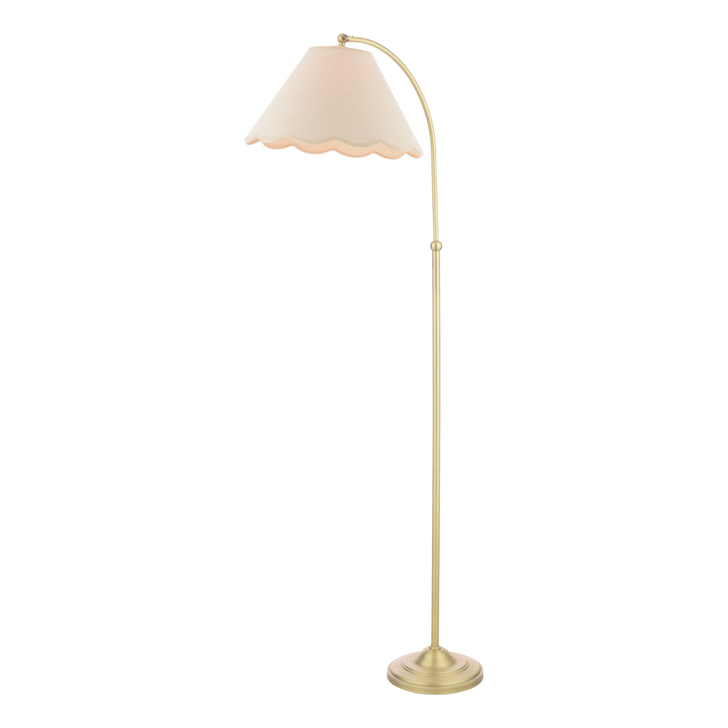 Laura Ashley Cordwell Matt Antique Brass Floor Lamp Complete With Natural Linen Scallop Shade