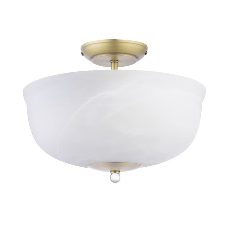 Laura Ashley Cossington 2 Light Semi-Flush Matt Antique Brass and White Marble Effect Glass