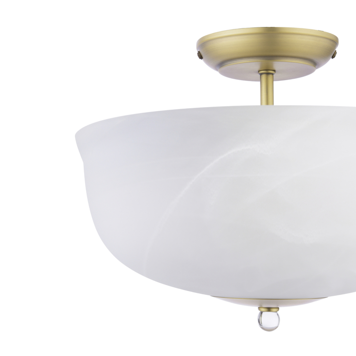 Laura Ashley Cossington 2 Light Semi-Flush Matt Antique Brass and White Marble Effect Glass