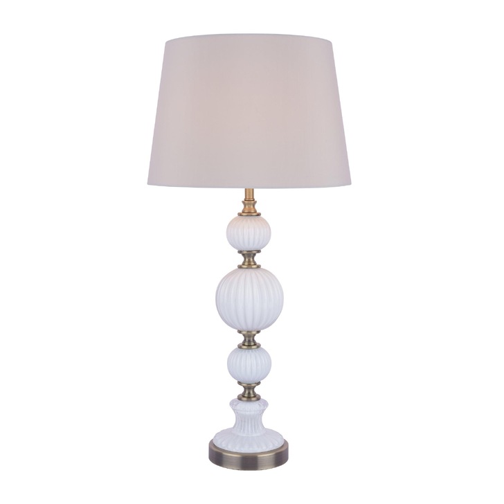 Laura Ashley Croxden Table Lamp With White Ribbed Glass And Antique Brass Detailing Complete With Shade